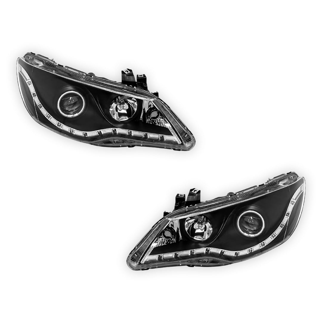 Honda Civic FD Sedan (2006 - 2012) Black LED DRL & Angel Eyes Projector Headlights LH + RH