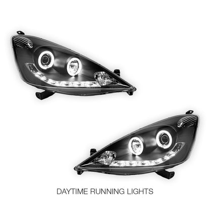 Honda Jazz Fit GE (2008 - 2011) Black LED DRL & CCFL Angel Eyes Projector Headlights LH + RH