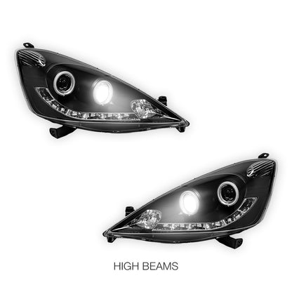 Honda Jazz Fit GE (2008 - 2011) Black LED DRL & CCFL Angel Eyes Projector Headlights LH + RH
