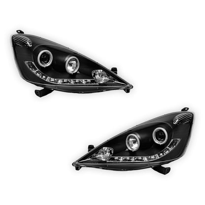 Honda Jazz Fit GE (2008 - 2011) Black LED DRL & CCFL Angel Eyes Projector Headlights LH + RH