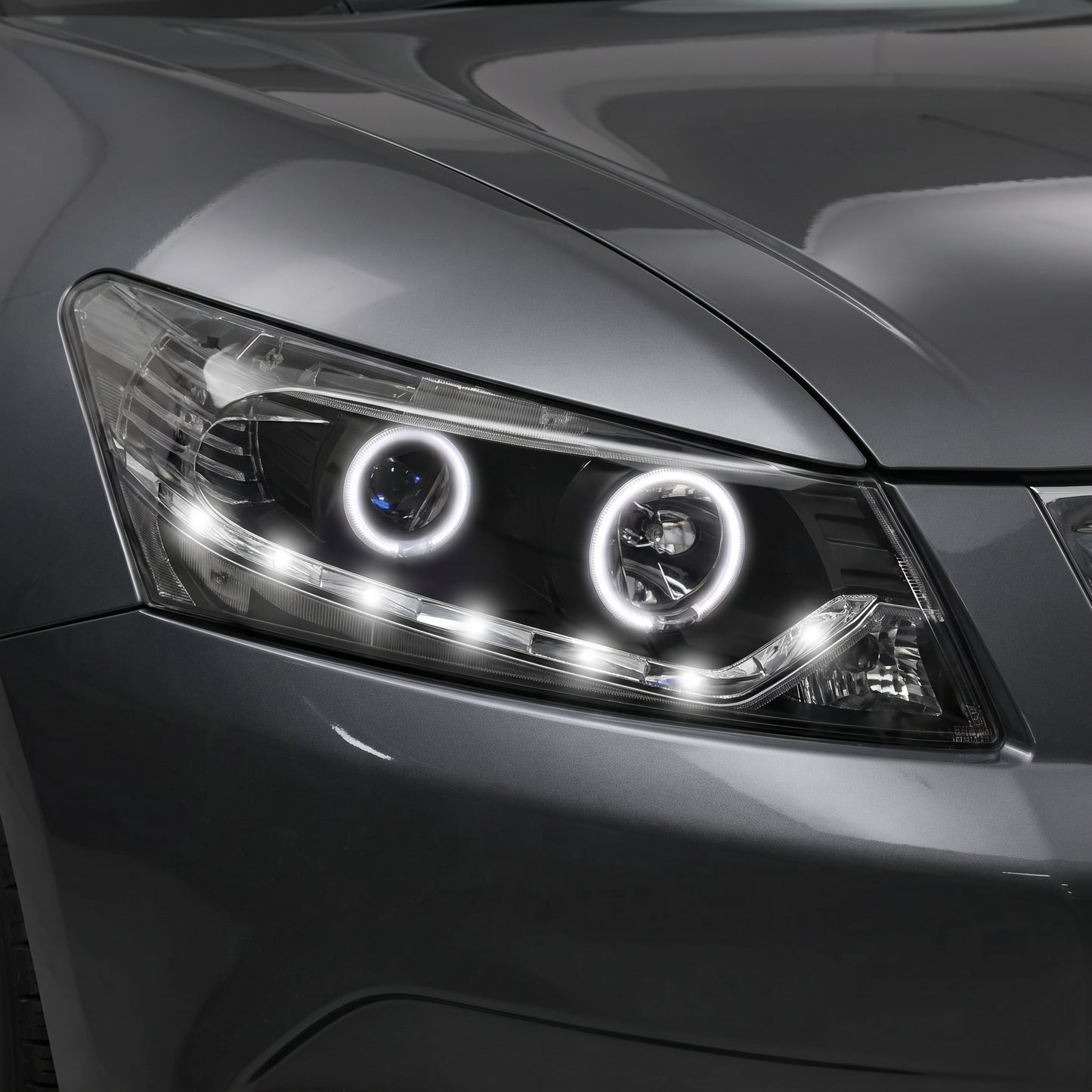 Honda Accord Euro CU (2008 - 2013) Black LED DRL & High Power Angel Eyes Style Projector Headlights LH + RH