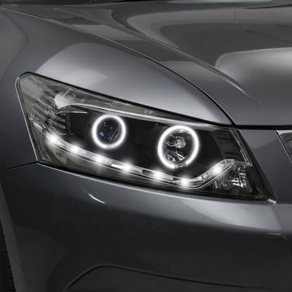 Honda Accord Euro CU (2008 - 2013) Black LED DRL & High Power Angel Eyes Style Projector Headlights LH + RH