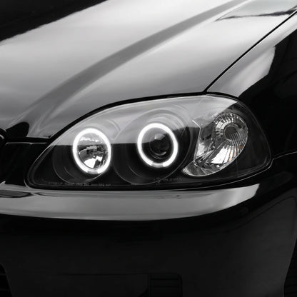 Honda Civic EK (1999 - 2000) Black CCFL Angel Eyes Projector Headlights LH + RH