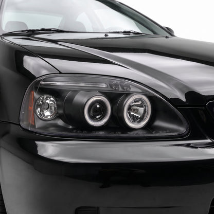 Honda Civic EK (1999 - 2000) Black LED Halo Angel Eyes Projector Headlights LH + RH installed close-up