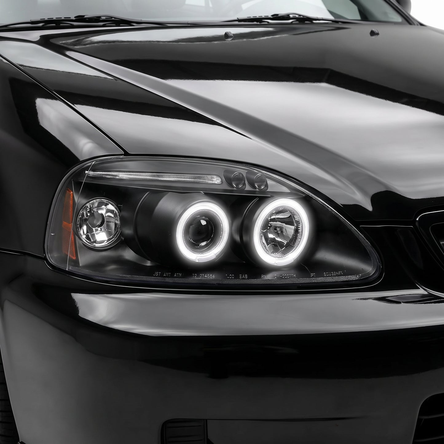Honda Civic EK (1999 - 2000) Black LED Halo Angel Eyes Projector Headlights LH + RH