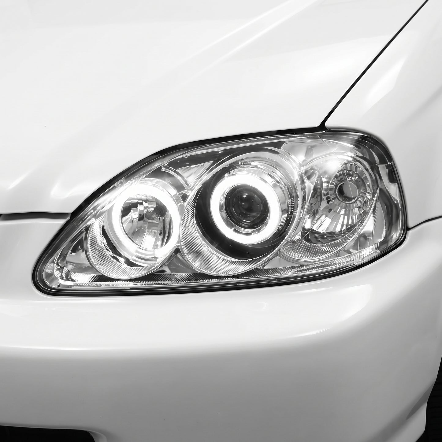 Honda Civic EK (1999 - 2000) Crystal Clear Angel-Eyes Projector Headlights LH + RH