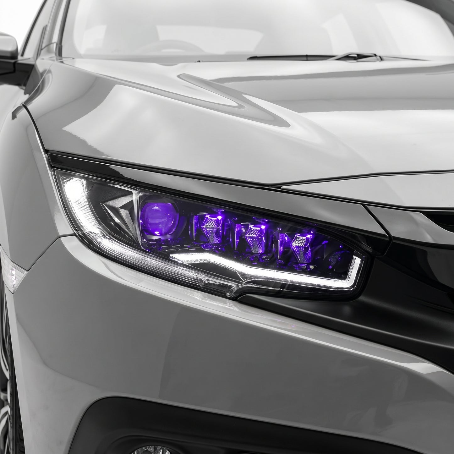 Honda Civic FC / FK (2016 - 2021) Black LED DRL Purple Projector Headlights LH + RH