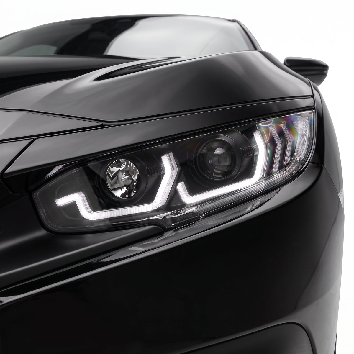 Honda Civic FC / FK (2016 - 2022) JDM LED DRL Projector Headlights LH + RH installed close-up