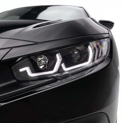 Honda Civic FC / FK (2016 - 2022) JDM LED DRL Projector Headlights LH + RH installed close-up