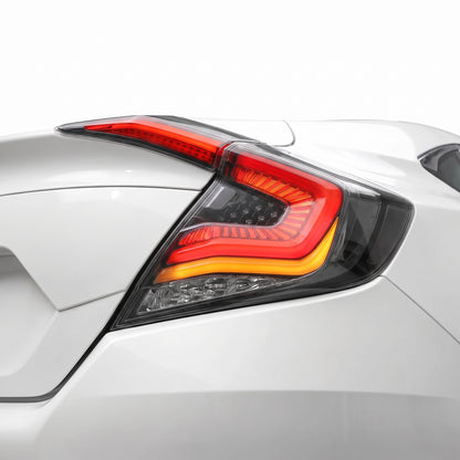 Honda Civic FC Sedan (2016 - 2018) Clear Sequential LED Tail Lights LH + RH installed close-up