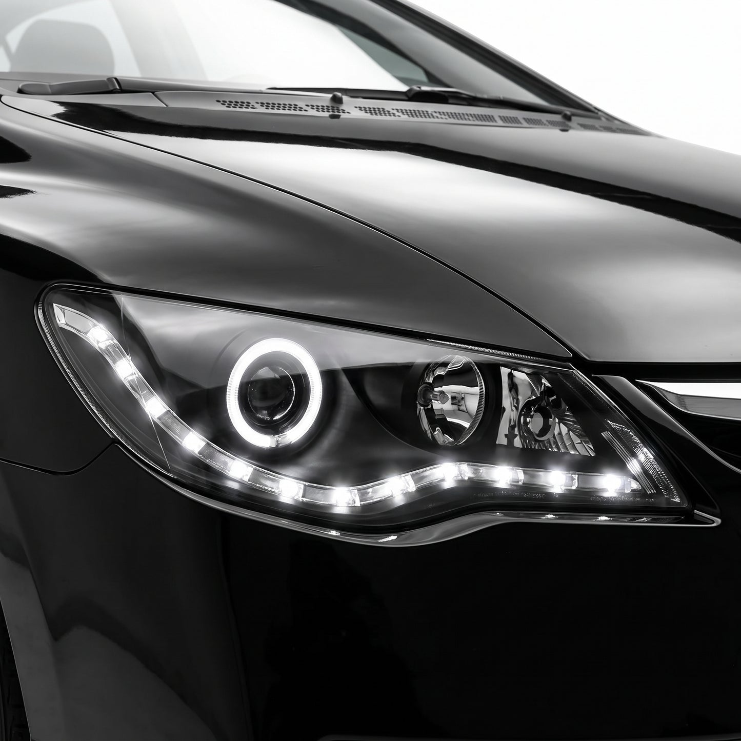 Honda Civic FD Sedan (2006 - 2012) Black LED DRL & Angel Eyes Projector Headlights LH + RH