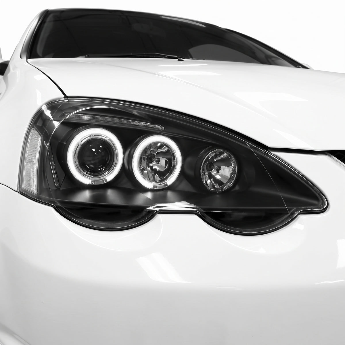 Honda Integra DC5 (2001 - 2004) LED Angel-Eye Projector Headlights LH + RH installed close-up