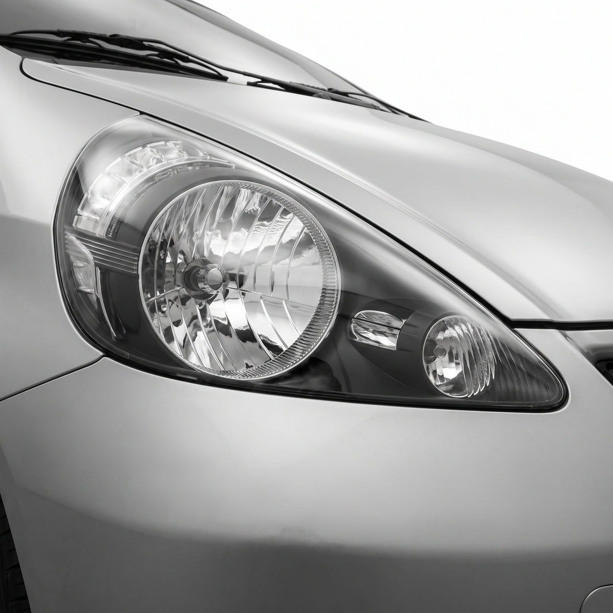 Honda Jazz GD Hatch (2004 - 2008) Black OEM Style Headlights LH + RH installed close-up