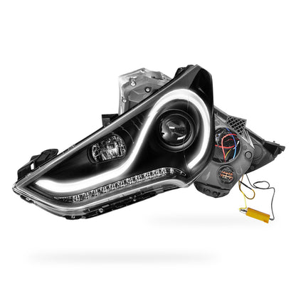 Hyundai Veloster FS (2011 - 2017) Black 3D Stripe Bar DRL Projector With LED Indicators Headlights LH + RH