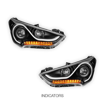 Hyundai Veloster FS (2011 - 2017) Black 3D Stripe Bar DRL Projector With LED Indicators Headlights LH + RH