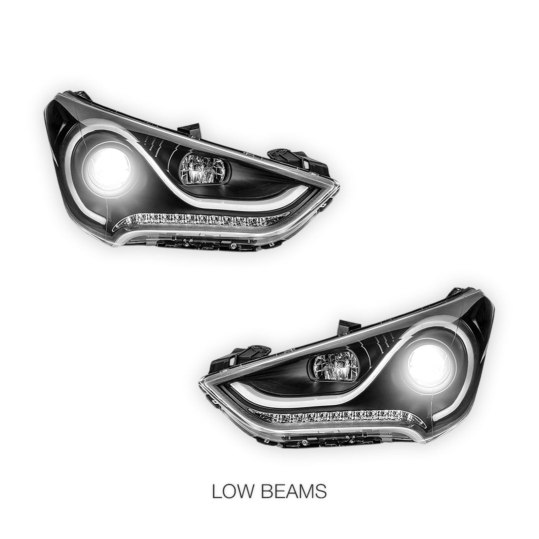 Hyundai Veloster FS (2011 - 2017) Black 3D Stripe Bar DRL Projector With LED Indicators Headlights LH + RH