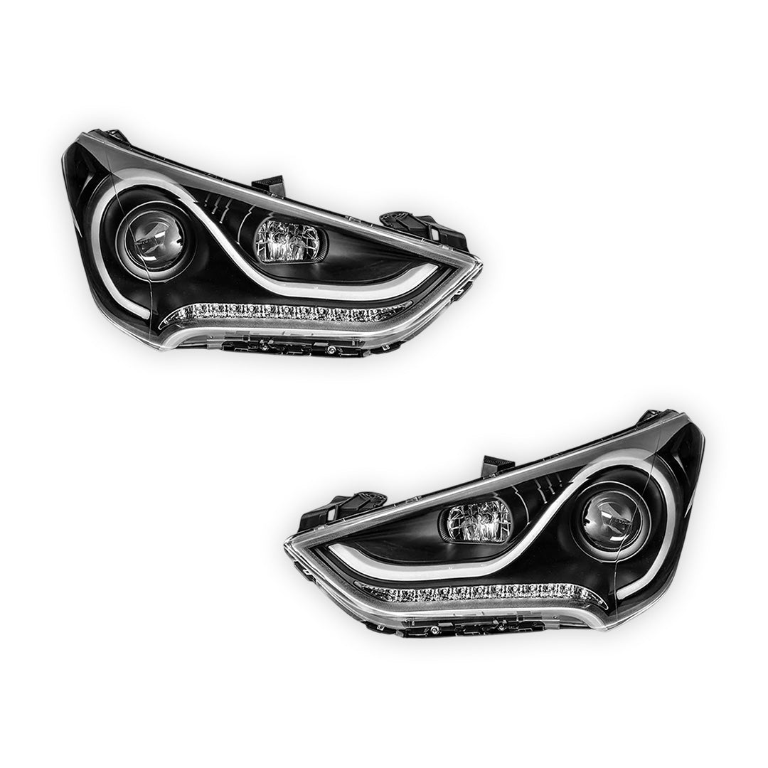 Hyundai Veloster FS (2011 - 2017) Black 3D Stripe Bar DRL Projector With LED Indicators Headlights LH + RH
