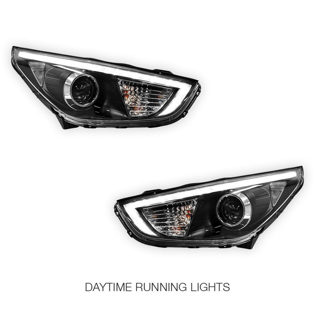 Hyundai ix35 LM (2010 - 2013) Black DRL Dual Beam Projector Headlights LH + RH