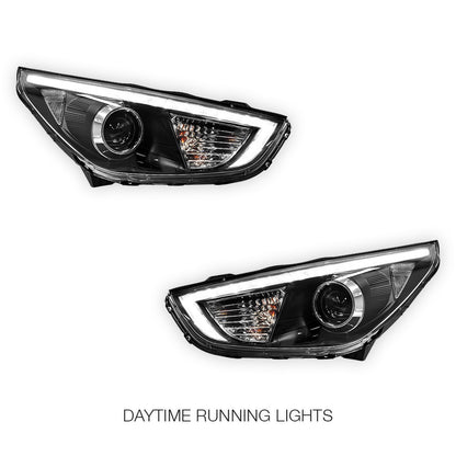 Hyundai ix35 LM (2010 - 2013) Black DRL Dual Beam Projector Headlights LH + RH