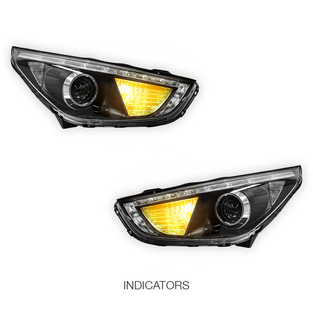 Hyundai ix35 LM (2010 - 2013) Black DRL Dual Beam Projector Headlights LH + RH