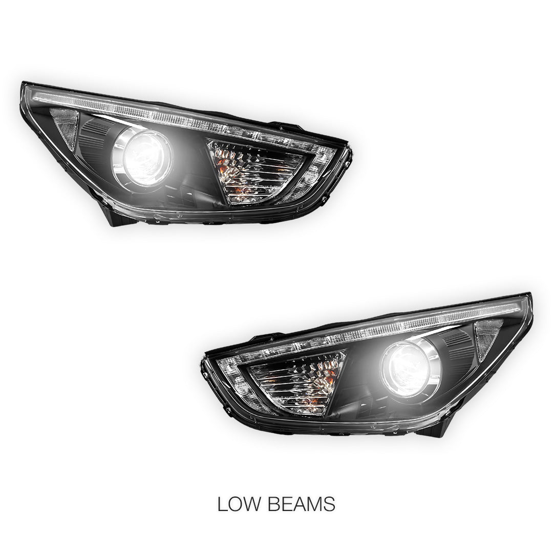 Hyundai ix35 LM (2010 - 2013) Black DRL Dual Beam Projector Headlights LH + RH
