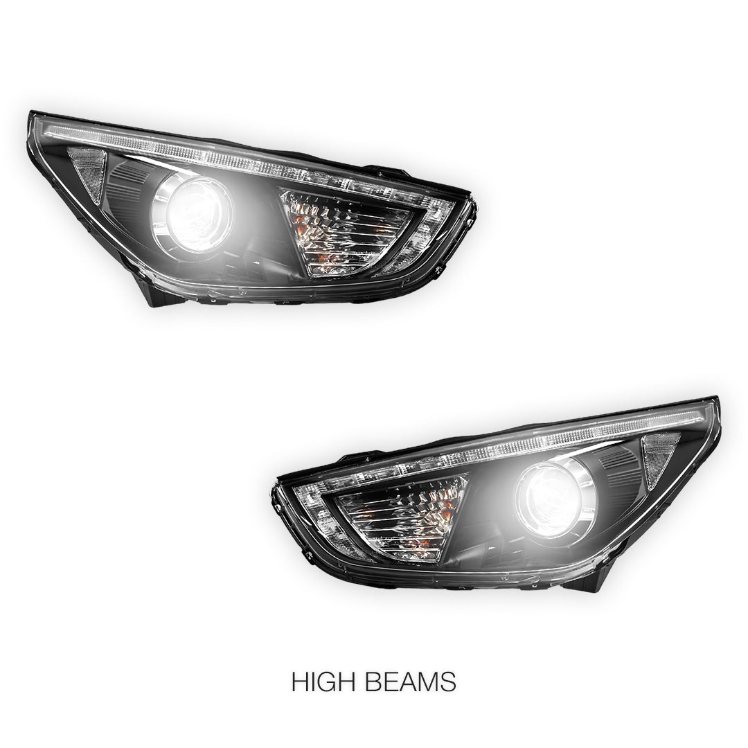 Hyundai ix35 LM (2010 - 2013) Black DRL Dual Beam Projector Headlights LH + RH