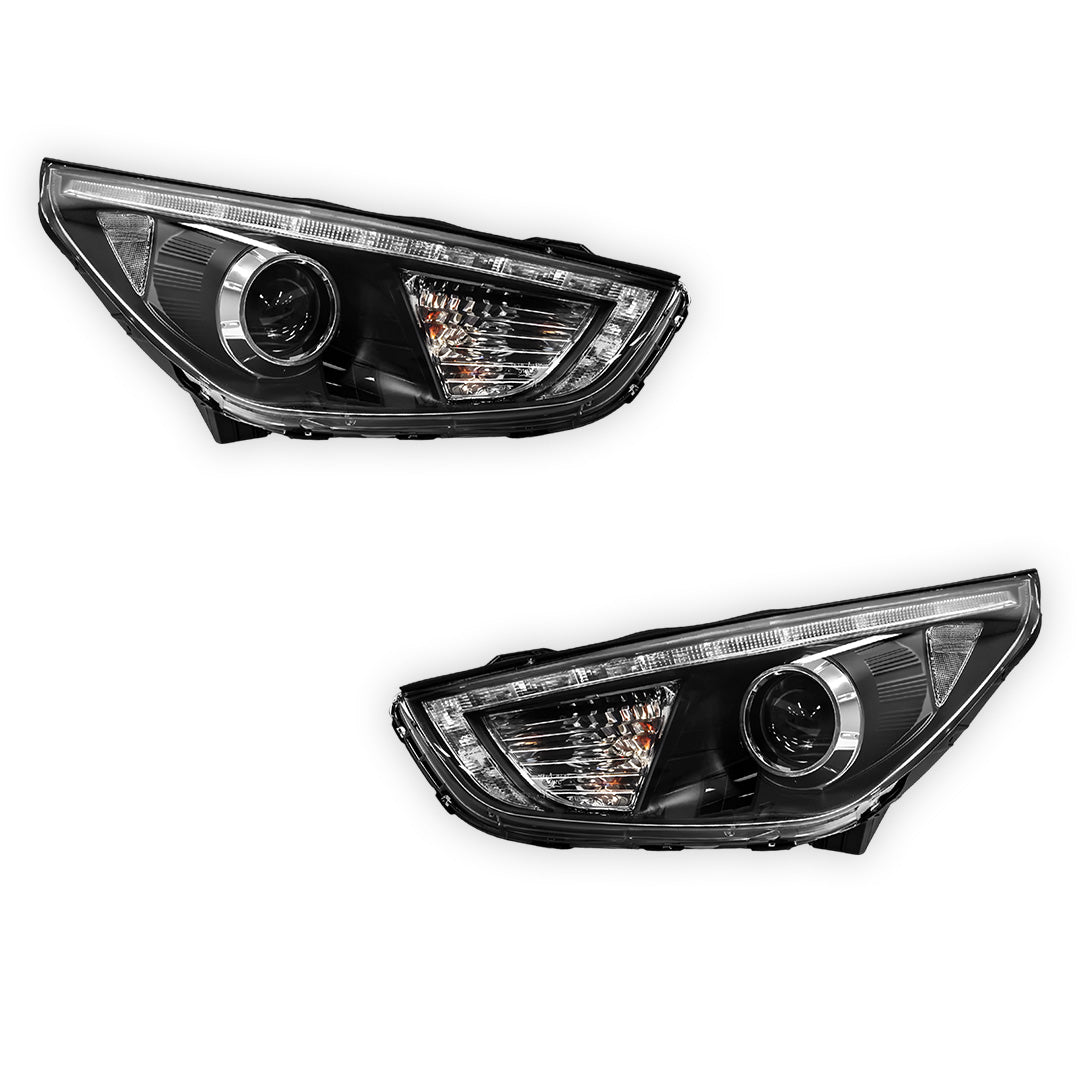 Hyundai ix35 LM (2010 - 2013) Black DRL Dual Beam Projector Headlights LH + RH
