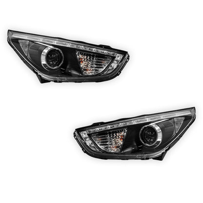 Hyundai ix35 LM (2010 - 2013) Black DRL Dual Beam Projector Headlights LH + RH