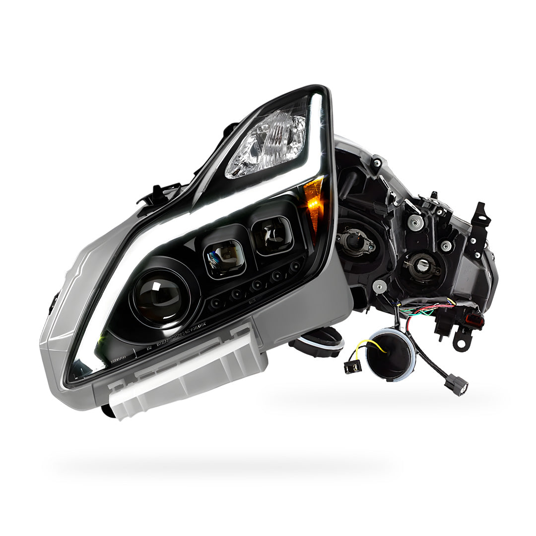 Infiniti G37 Coupe (2012 - 2013) Black GTR R35 Style LED DRL Dual Projector With Sequential Indicator Headlights LH + RH