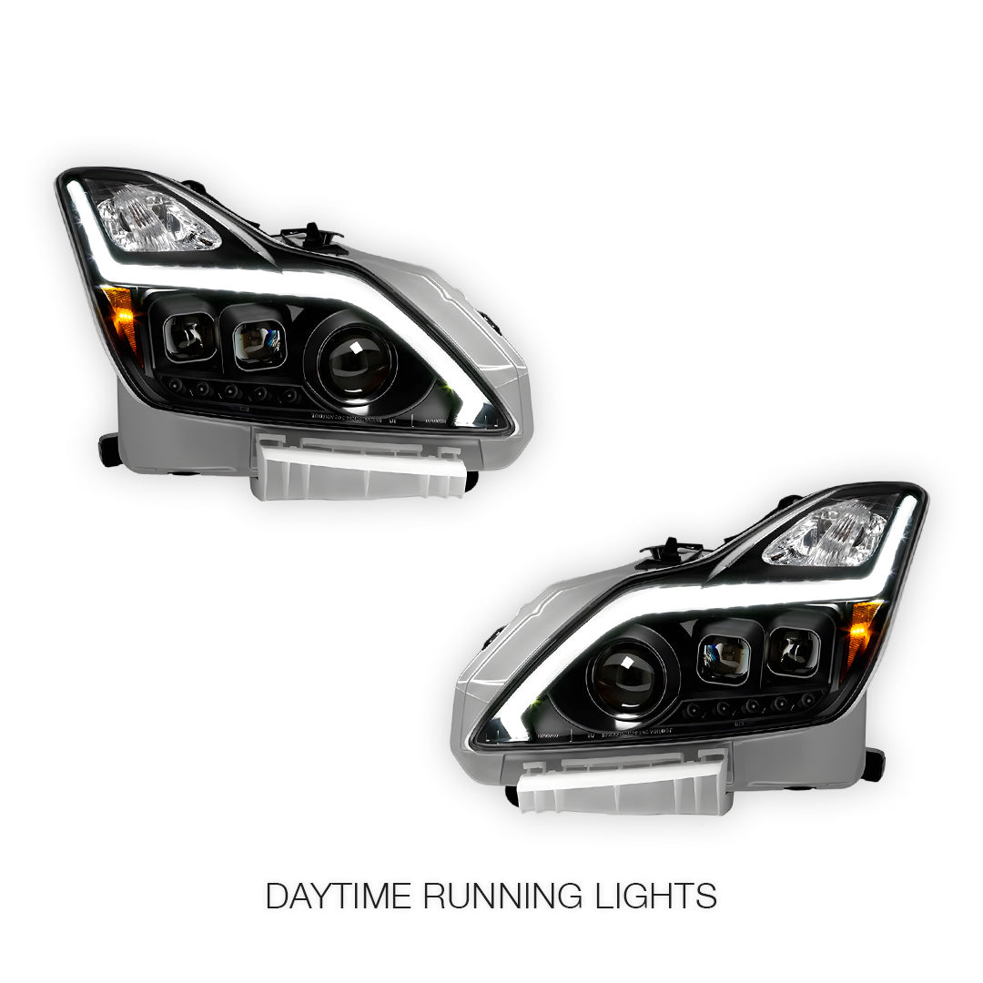 Infiniti G37 Coupe (2012 - 2013) Black GTR R35 Style LED DRL Dual Projector With Sequential Indicator Headlights LH + RH