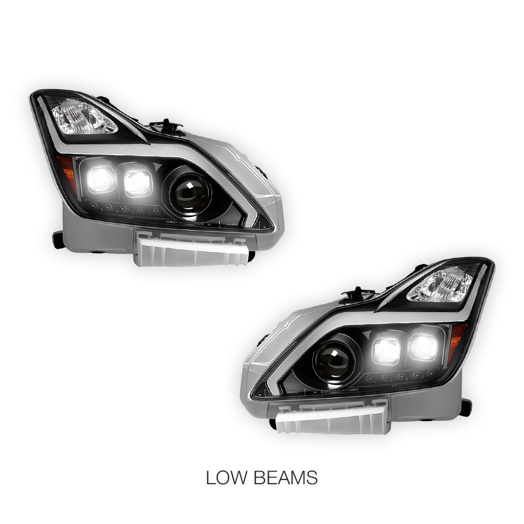 Infiniti G37 Coupe (2012 - 2013) Black GTR R35 Style LED DRL Dual Projector With Sequential Indicator Headlights LH + RH