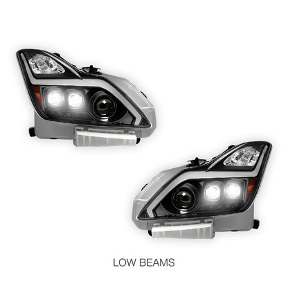 Infiniti G37 Coupe (2012 - 2013) Black GTR R35 Style LED DRL Dual Projector With Sequential Indicator Headlights LH + RH