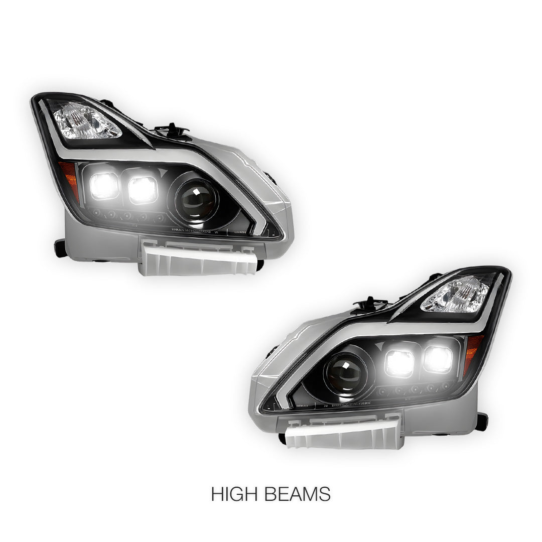 Infiniti G37 Coupe (2012 - 2013) Black GTR R35 Style LED DRL Dual Projector With Sequential Indicator Headlights LH + RH