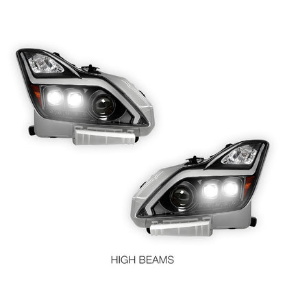 Infiniti G37 Coupe (2012 - 2013) Black GTR R35 Style LED DRL Dual Projector With Sequential Indicator Headlights LH + RH