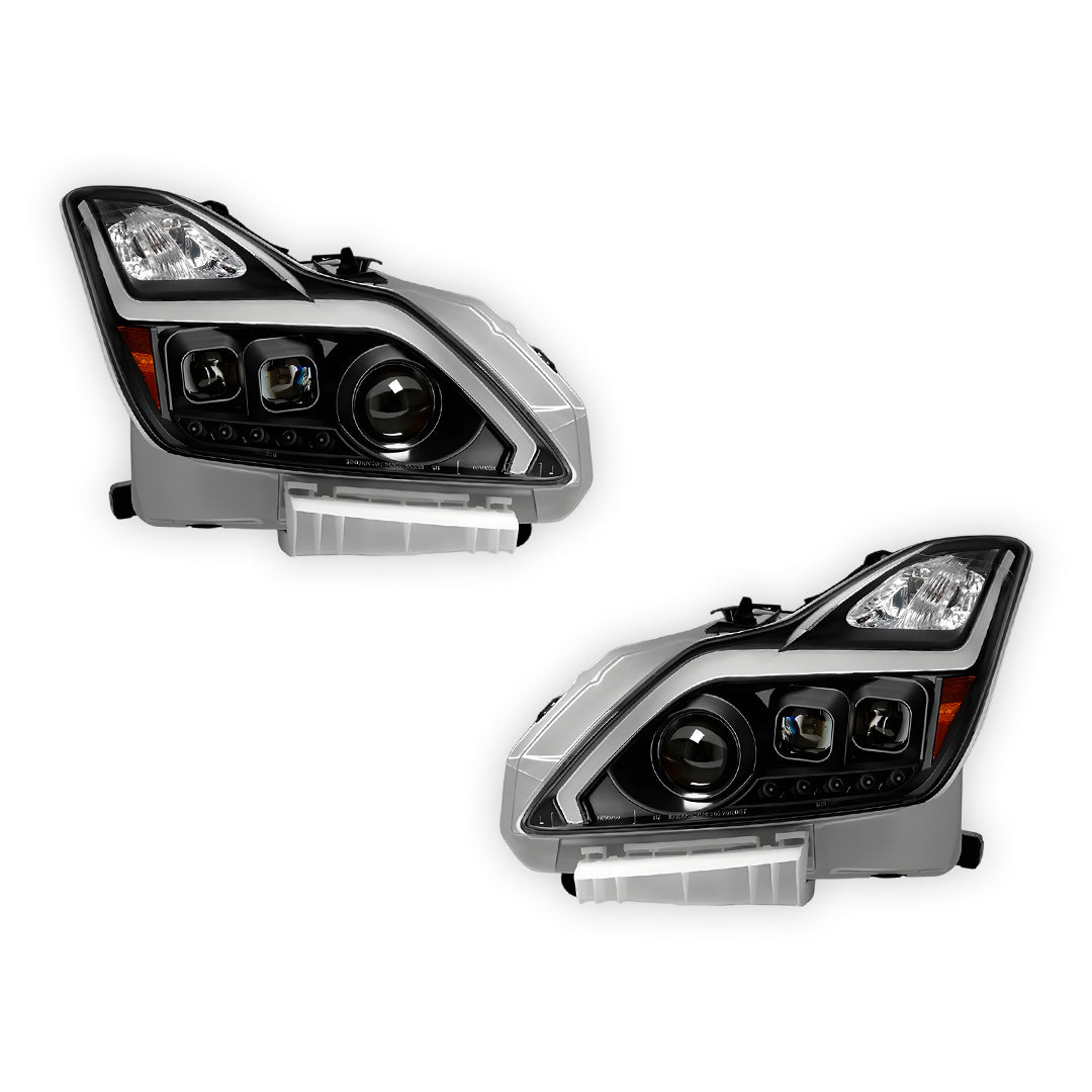 Infiniti G37 Coupe (2012 - 2013) Black GTR R35 Style LED DRL Dual Projector With Sequential Indicator Headlights LH + RH