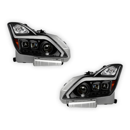 Infiniti G37 Coupe (2012 - 2013) Black GTR R35 Style LED DRL Dual Projector With Sequential Indicator Headlights LH + RH