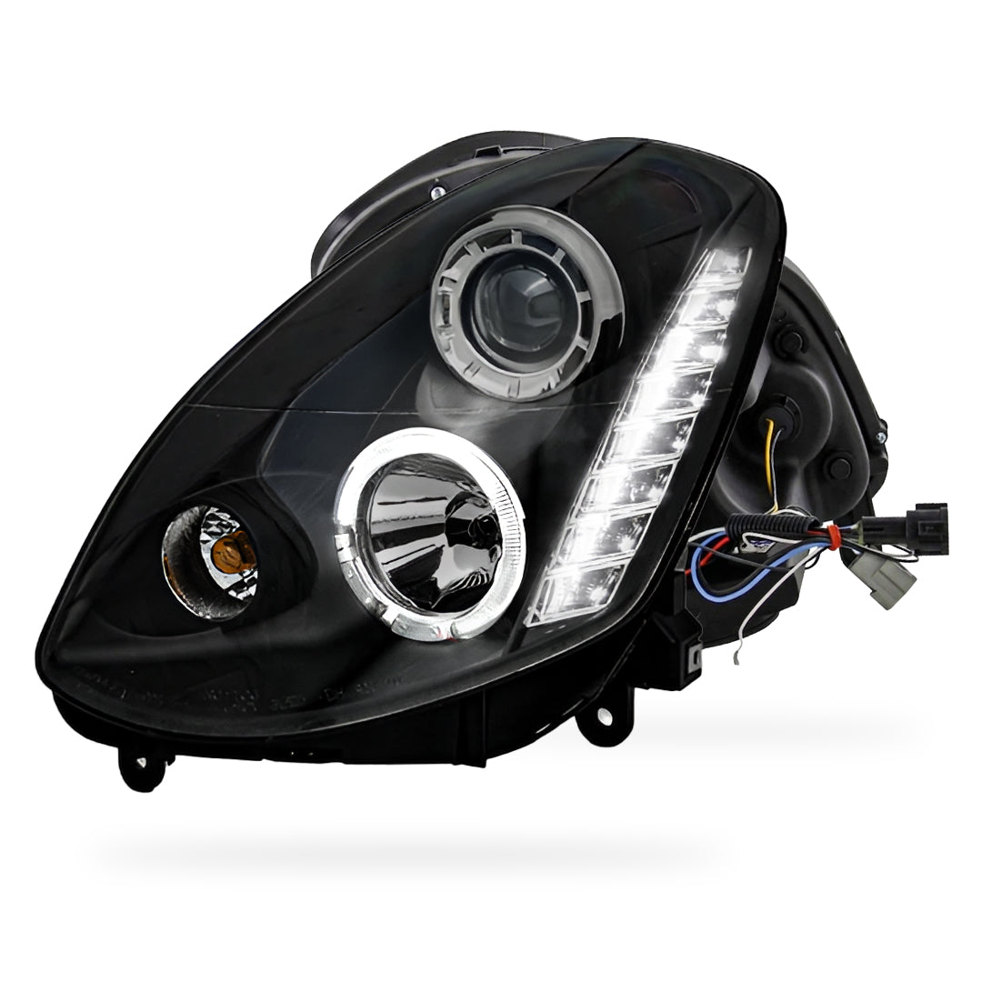 Infiniti G Line G35 Sedan (2001 - 2006) Black LED DRL & Angel Eyes Projector Headlights LH + RH