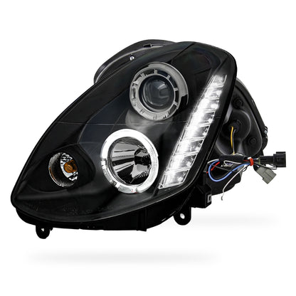 Infiniti G Line G35 Sedan (2001 - 2006) Black LED DRL & Angel Eyes Projector Headlights LH + RH