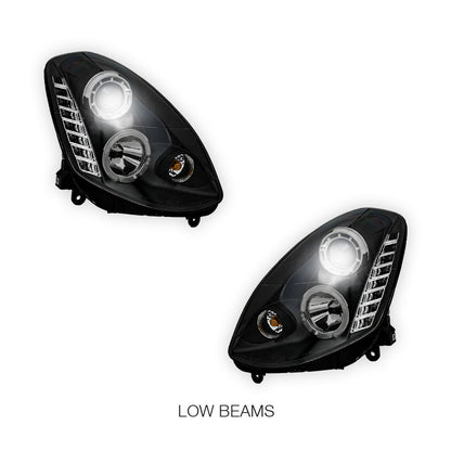 Infiniti G Line G35 Sedan (2001 - 2006) Black LED DRL & Angel Eyes Projector Headlights LH + RH