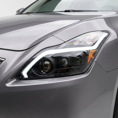 Infiniti G37 Coupe (2012 - 2013) Black GTR R35 Style LED DRL Dual Projector With Sequential Indicator Headlights LH + RH installed