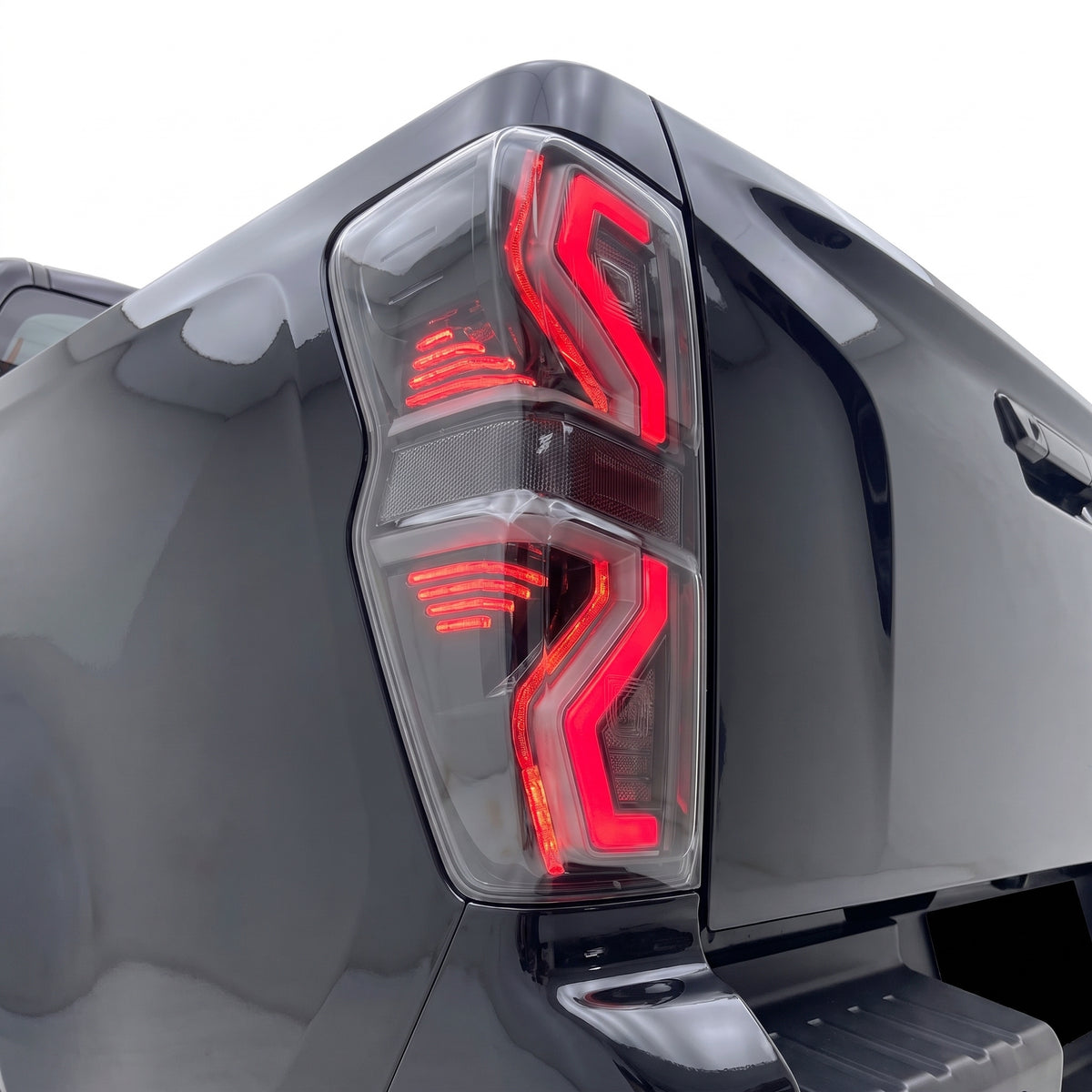 Isuzu D-Max RG (2019 - 2024) Clear Apex Style Sequential LED Tail Lights LH + RH installed close-up