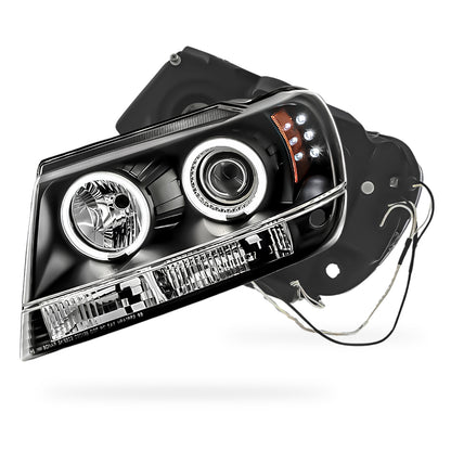 Jeep Grand Cherokee WJ (1999 - 2004) Black CCFL Angel Eyes Projector Headlights LH + RH