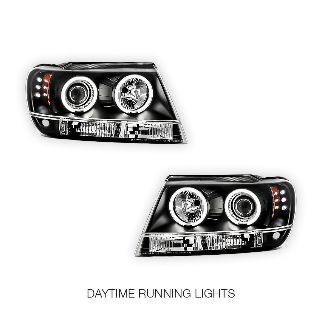 Jeep Grand Cherokee WJ (1999 - 2004) Black CCFL Angel Eyes Projector Headlights LH + RH