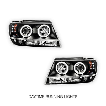 Jeep Grand Cherokee WJ (1999 - 2004) Black CCFL Angel Eyes Projector Headlights LH + RH