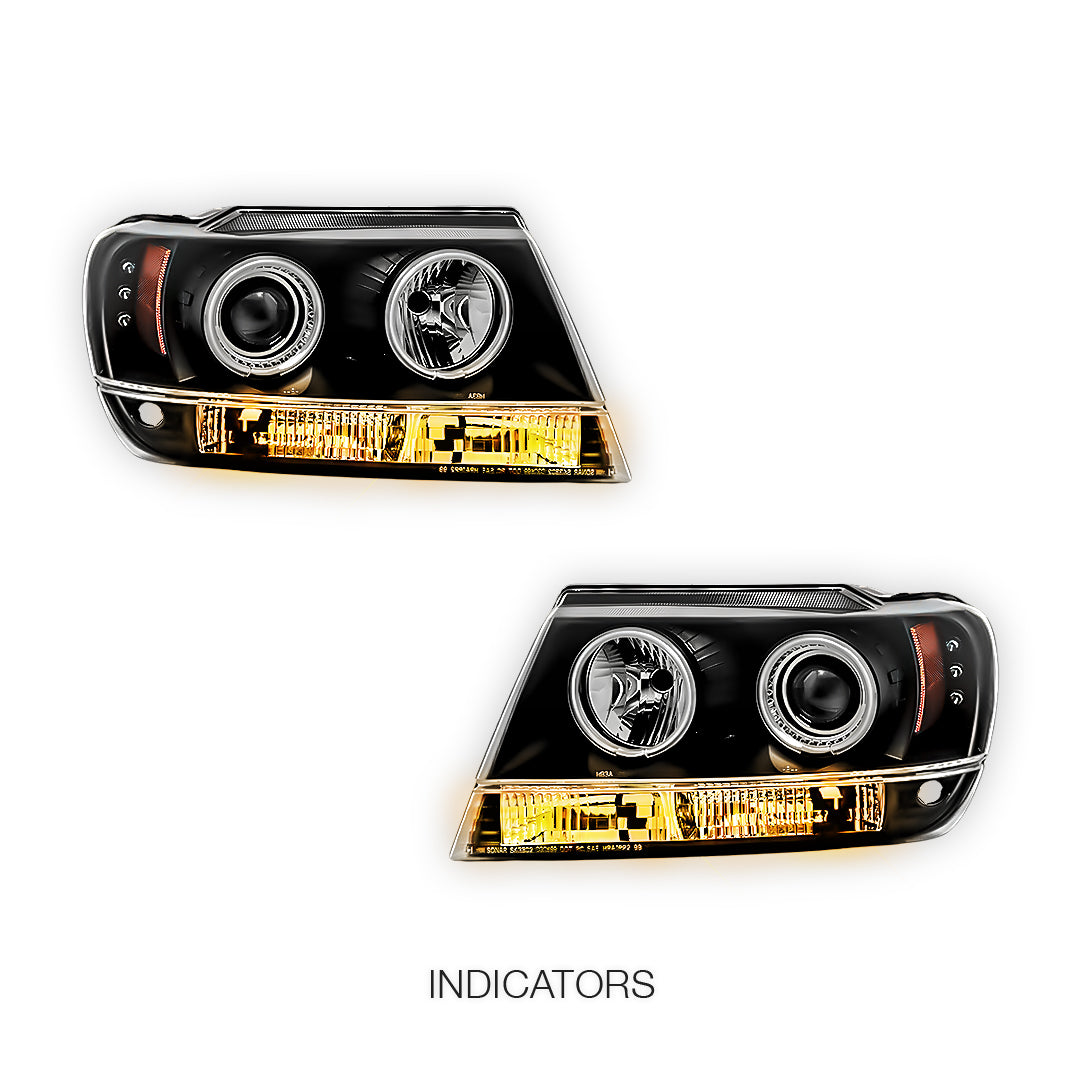 Jeep Grand Cherokee WJ (1999 - 2004) Black CCFL Angel Eyes Projector Headlights LH + RH