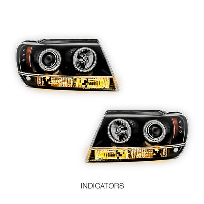 Jeep Grand Cherokee WJ (1999 - 2004) Black CCFL Angel Eyes Projector Headlights LH + RH