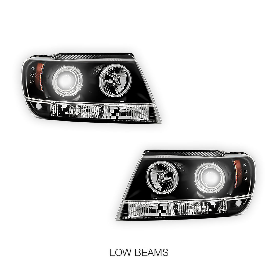 Jeep Grand Cherokee WJ (1999 - 2004) Black CCFL Angel Eyes Projector Headlights LH + RH
