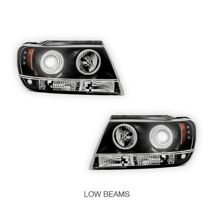 Jeep Grand Cherokee WJ (1999 - 2004) Black CCFL Angel Eyes Projector Headlights LH + RH