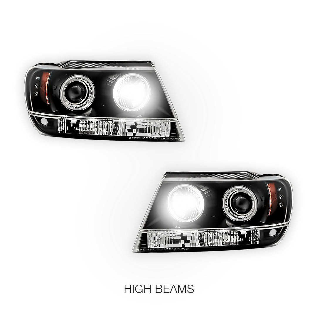 Jeep Grand Cherokee WJ (1999 - 2004) Black CCFL Angel Eyes Projector Headlights LH + RH
