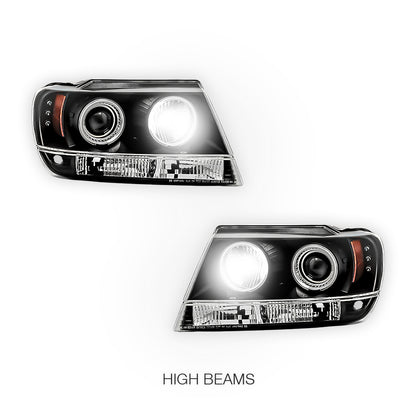 Jeep Grand Cherokee WJ (1999 - 2004) Black CCFL Angel Eyes Projector Headlights LH + RH